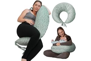 DancesCat Wszechstronna Poduszka do Karmienia piersią, Regulowana Poduszka do Karmienia Niemowląt, Poduszka Ciążowa z Ulepszonym Aksamitnym Zdejmowanym Pokrowcem (Velvet-Green Forest)