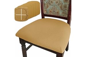 BUYUE Juego de 6 fundas de asiento para sillas de comedor, tela jacquard de lujo, elástica, lavable, para cojines de asiento de cocina, ocre, 6 unidades
