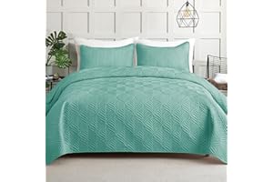 Whale Flotilla Colcha Moderna de 260 x 280 cm, Colcha con 2 Fundas de Almohada, Edredón de Microfibra con Estampado en Relieve, Ropa de Cama Ligera y Suave para 4 Estaciones, Verde