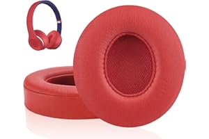Link Dream Cuscinetti Auricolari di Ricambio per Beats Solo 2 & Solo 3, Cuscinetti per Cuffie in Pelle Proteica/Memory Foam/Nastro Adesivo Forte, Copri Cuscinetto Cuffie per Beats Solo (Rosso)