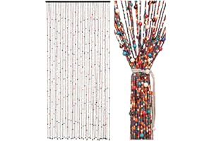 ‎EZCASCH Ezcasch 90x200cm Perlenvorhang Türvorhang als Dekoration & Insektenschutz 38 Stränge Bohemian-Stil Bambusvorhang Handwerk aus Bambus & Holzperlen für Fenster/Zimmer, Bunt Regenbogen
