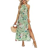 Xinlong Vestiti Donna Lunghi Estivi Manica Maniche Boho Stampa Floreale Abito Vestito da Spiaggia Casual Cerimonia Abito da C