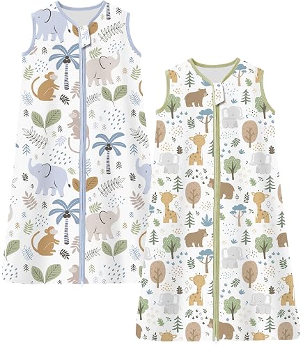 Chilsuessy Schlafsack Baby 2.5 Tog Winterschlafsack Babyschlafsack aus reine Baumwolle Winter Schlafanzug ohne Ärmel 70-130cm für Neugeborene und Kinder, Fröhlicher Zoo, 130cm/Baby Höhe 120-140cm Baby