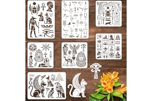 beinkmake 7Pcs Egyptian Hieroglyphs Stencil for Painting PET Templates Ancient Vintage Inlay Border Stencils for Furniture Reusable DIY Craft Wall Wood Fabric Canvas Paper Home Decor