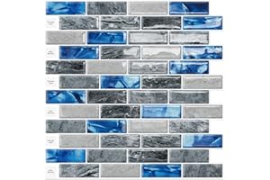 DEWOO Blue Self Adhesive Sticky Splashback Peel and Stick on Wall Tiles Marble 3D Sapphire Look for Kitchen Bathroom,10-Sheet (12"x 12")