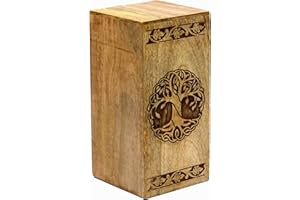 eSplanade Drewniana urna kremacyjna | drzewo życia grawerowane | beżowy - 25 cm