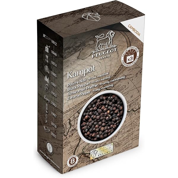 Moulin à Poivre Peugeot Maestro 10cm - Bois Graphite, Inox, Réglage U'Select - Poivre Kampot Noir Inclus
