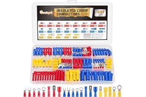 Gruiqrd 200PCS Electrical Connectors Insulated Crimp Terminal Wiring Crimping Ring Fork Female Male Terminals Butt Splice Electric Wire Cable Connector 12V Car Crimps Kit Box for Automotive Motorcycle