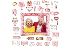 POPOYU 60th Birthday Decorations Ladies Men,Rose Gold Inflatable Selfie Frame&38Pcs 60th Birthday Photo Booth Props,Giant Inflatable Party Photo Booth Frame for Ladies Men 60thBirthday Party Decorations