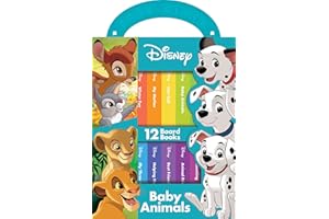 Disney Lion King, Bambi, 101 Dalmatians, and More! - Baby Animals My First Library Board Book Block 12-Book Set - First Words, Alphabet, Numbers, and More! Baby Books - PI Kids