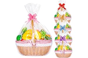 Large Cellophane Hampers Bags With Pull Bows, HCSSZ 10 Pack 20.5 x 27.6 Inches Hamper Basket Gift Bags, Cellophane Wrap bags for Hamper Making Easter Gift Presents Packaging