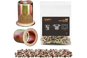 HANGLIFE Rivetti Filettati, M5 Metric Inserti Filettati (100 Pezzi) - Dadi per Rivetti a Testa Piatta, Zincati, in Acciaio al Carbonio con Corpo Zigrinato