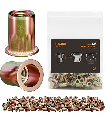 Inserti Filettati Per Legno 100 Dadi Rivetto M6 In Acciaio Al Carbonio - Testa Piatta, Filettatura Metrica, Per Pistola Rivettatrice Rivetti Filettati M6