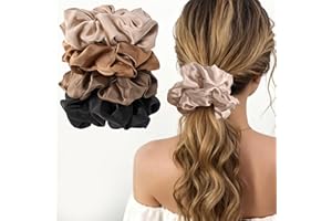 Lolalet 4 Grand Chouchous Cheveux en Satin Diamètre 15CM, Grosse Élastique en Soie Scrunchie, Chouchou Cheveux Colorés pour Femme Fille Cheveux Épais/Fins/Bouclés -Style B