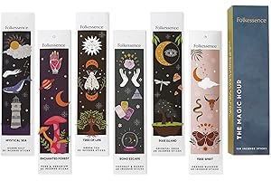 Folkulture Premium Incense Sticks (6 Packs - 120 Sticks), Charcoal Free Incense - Coconut, Mango, Rose & Geranium, Green Tea - 45 Mins Burn Time - For Meditation & Positivity Set