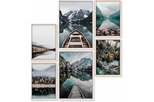 Heimlich® Premium Poster Set Without Picture Frame, Stylish Set With Matching Pictures as Living Room Decoration, 2 x DIN A3 and 4 x DIN A4, Approx. 30 x 42 cm and 21 x 30 cm "Forest Lake"