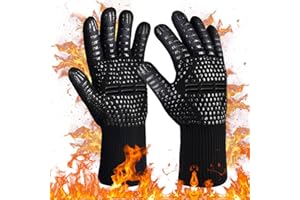 Getyjoe Guantes de Barbacoa Guantes para Horno Guantes Chimenea Guantes Resistentes al Calor hasta 800℃ / 1472℉Certificación EN407 para Cocina Parrilla Hornear Microondas (Negro)