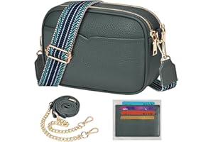 TEUEN Crossbody Bags Women Leather, Small Ladies Shoulder Bags Elegant Handbags Phone Bag With 2 Removable Wide Strap & Chain Cross Body Bag With 4 Card Slots