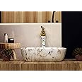 CLUSTER Designer Table Top Wash Basin For Bathroom | Ceramic Bathroom Sink | Over Counter Wash Basin for Hotel, Resturent (18 x 13 x 5.5 Inch) (White Marble)