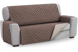 TEXTIL-HOME Textilhome Funda Cubre Sofá Malu, Sofas de 3 Plazas(160 cm), Protector Acolchado Reversible Universal, Ideal para Mascotas, Resistente a Arañazos y Pelos, Color Marron