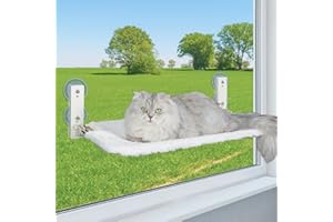PEFUNY Perchoir de fenêtre pour Chat Pliable sans Fil, hamac pour Chat pour fenêtre et Mur, avec 4 ventouses, Cadre setal Robuste pour fenêtres en Verre et Murs intérieurs (Blanc Moyen)