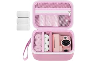 PAIYULE Kids Instant Print Camera Case for Hangrui for HiMont for Luoba Digital Cameras with 3 Rolls Paper Refill, Toddler Cameras Storage Bag with Strap& Mesh Pocket for Thermal Paper (Box Only) (Pink)