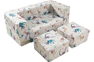 BYBYME Kids Couch Sofa Modular Toddler Couch for Bedroom Playroom, 10-Piece Fold Out Couch Play Set for Imaginative Boy Girl, Creative Baby Couch (Dinosaur, Double)