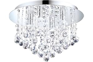 ‎EGLO EGLO LED Deckenleuchte Almonte, 4 flammige Deckenlampe Bad, Badezimmer Lampe aus Metall in Chrom und klarem Kristal, LED Feuchtraumleuchte warmweiß, G9, IP44, Ø 35 cm