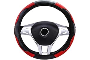 GOZINA Steering Wheel Covers, Anti-flip Microfiber Leather for Steering Wheel,Universal Size Fit 37cm-38cm/14.5inch-15inch,Steering Wheel Cover for SUV/Van/MPV/Car (red-black)