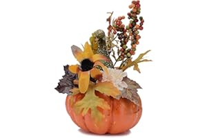GRANDLIN 3 Pezzi Zucche Artificiali con Fiori, Decorazioni per Halloween, Decorazioni in gommapiuma, Decorazione per la casa, Decorazione per la casa, Ornamenti Autunnali