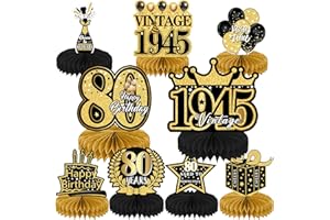 INCNMAD Centrotavola Compleanno 80 Anni 9 Pezzi Centrotavola a Nido d'Ape Decorazioni Oro Nero Addobbi Toppers da Tavolo per Uomini Donne Feste di Compleanni