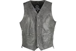 MYLEATHER Vintage Brown Leather Motorcycle Waistcoat for Men – Side Lace Design-Collarless Classic Vest-Sleeveless-Button Fastening-Premium Leather