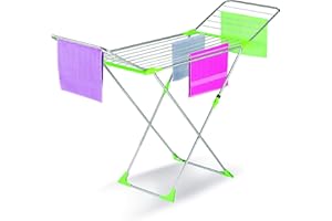 Casabriko 43915 Stendibiancheria a Cavalletto con Ali e Snodi, Acciaio Inox/Alluminio Anodizzato, Verde, 55x6x133 cm