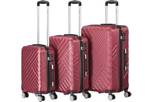 Zelsius 3 piece luggage set | Red | ABS hard shell suitcase set with combination lock | 4 double Wheels and inner partition | Suitcases with Wheels | Lightweight luggage set | Travel luggage set