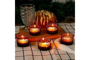 Portavelas, Euakee 12 Piezas Candelabros de Velas en Cristal, Soporte para Portavelas para Velas, Candelabro Mini Candelita para Cenas Románticas, Compromisos, Bodas, Aniversarios (Ámbar)