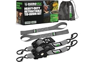 ‎RHINO USA Rhino USA Selbstaufrollende Spanngurte (2er-Pack) - 5cm x 3m (1,360kg Bruchfestigkeit) - Hochleistungs-Automatik-Spanngurte für LKW, Anhänger, Motorrad, Fahrrad & Mehr - Grau