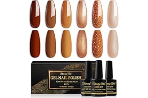 Shining She Nail Polish, 6 Colours Autumn Gel Polish Set Orange Dark Brown Gold Glitter Gel Polish Set Soak-Off UV/LED Nail Polish Gel for Autumn Winter Halloween, 8ML