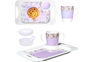 Rosa Lifestyle Lilac Two Handled Melamine Mug, Lids & Serving Tray Set (400ml/14oz) Mug Capacity Tray (33.8 x 20.6cm) Lightweight Mobility Aid for Elderly Gift Set (Lilac)