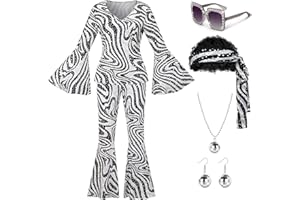 Ragelion Disco Outfit Damen,60er 70er Jahre Outfit Damen für Halloween Party mit Top Hose Zubehör