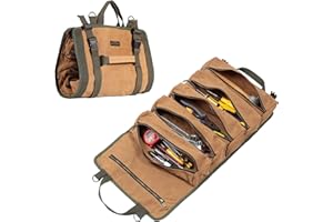 DENIFITER Werkzeug-Rolltasche, Werkzeugrolle für Schraubenschlüssel, aus strapazierfähigem gewachstem Segeltuch, Mehrzweck, Werkzeug-Organizer mit 6 Taschen(Khaki)