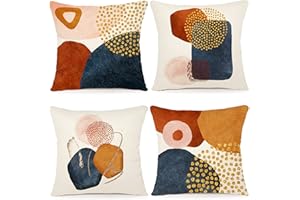 YCOLL Funda Cojin 50x50 Juego de 4 Cojines Sofa Fundas Cojines de Lino Patrón Geométrico Fundas de Cojines Decorativos para Sofa para Sala de Estar Jardín Coche Fundas para Cojines 50x50