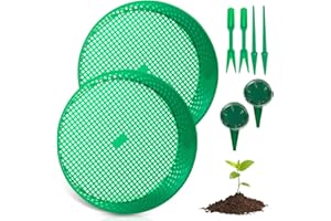 TOATELU Lot de 2 tamis de jardin ronds verts en plastique avec poinçon, semis et semis de bégule, tamis d'outils de jardin, tamis de terre pour terre, compost, semences