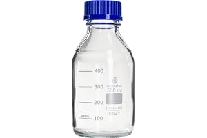 Borostar laboratorieflaska (Boro 3.3), GL45, med skruvlock och hällring PP, blå, 500 ml
