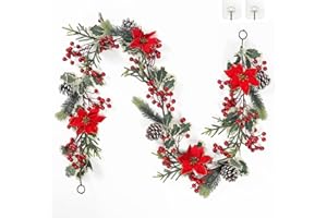 ‎SOMYTING SOMYTING Künstliche Beerengirlande mit Grünen Blättern Weihnachtsgirlande mit Roten Beeren Girlande Weihnachten Tanne Girlande Rote Beerengirlande für Hochzeit Urlaub Kamin Treppe Tischdekoration