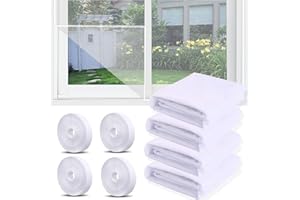 ZZRSYJ 4 Mosquitera para Ventana, 130 x 150 cm Mosquitera para Ventana Autoadhesiva con 4 rollos de cinta autoadhesiva, Pantalla Mosquitera Universal que mantiene a los insectos, mosquitos fuera (Blanco)