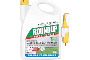 EVERGREEN GARDEN CARE ROUNDUP SP5ATNA - Désherbant Cours, Allées Terrasses Prêt à L'emploi 5 L -Premiers effets visibles en 1h -Elimine mauvaises herbes et mousses par contact - Produit à base d'acide pélargonique - 165 m²