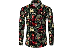Mainfini Mens Christmas Button Shirts Ugly Xmas Long Sleeve Shirt