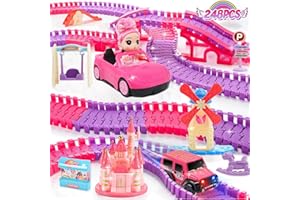 ROCKY&CHAO Princess Track Toys for 3-6 Year Olds, Pink Castle Race Track Building Toys for Girls, Creative Car Track Toy for Girls Ages 3-6, STEM Construction Play Race Tracks for Girls