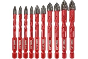 FOCSTOL Masonry Drill Bits Set - 10pcs Carbide Drill Bits Set with Quick Change Hex Shank for Wood Plastic Foam Tiles Softer Materials (6mm*4+8mm*2+10mm*2+12mm*2)