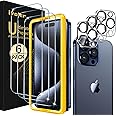 ivoler [Alignment Aid Screen Protector for iPhone 15 Pro Max, 3 Tempered Glass Film and 3 Camera Lens Protectors with 1 Installation Alignment Aid, Bubble-Free, HD Clear, 6.7-Inch